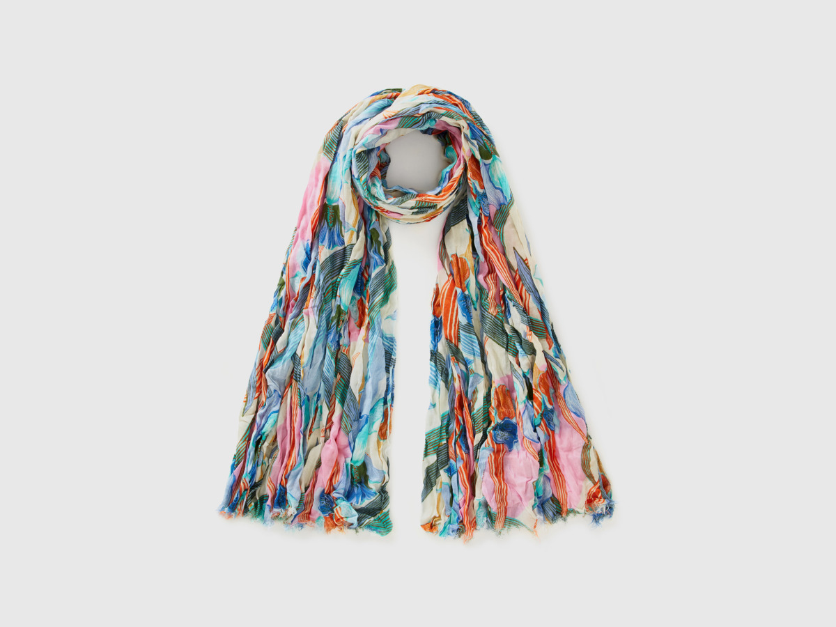 Benetton United Colors Of Scarf Made Of Sustainable With Pattern Os White Female Womens SCARFS GOOFASH
