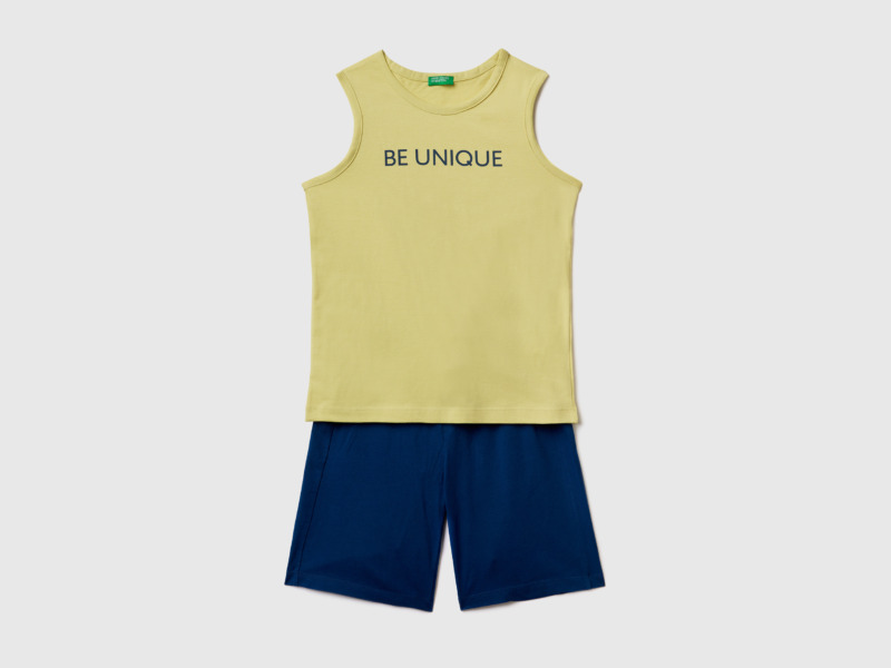Benetton United Colors Of Set With Top And Bermuda Yellow Male Mens SHORTS GOOFASH