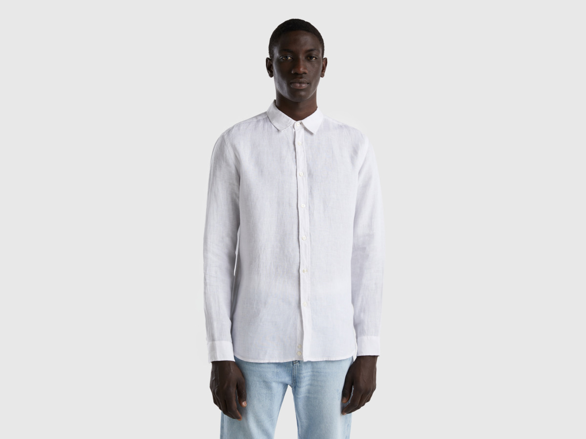 Benetton United Colors Of Shirt Made Of Pure Linen White Paint Men Mens SHIRTS GOOFASH