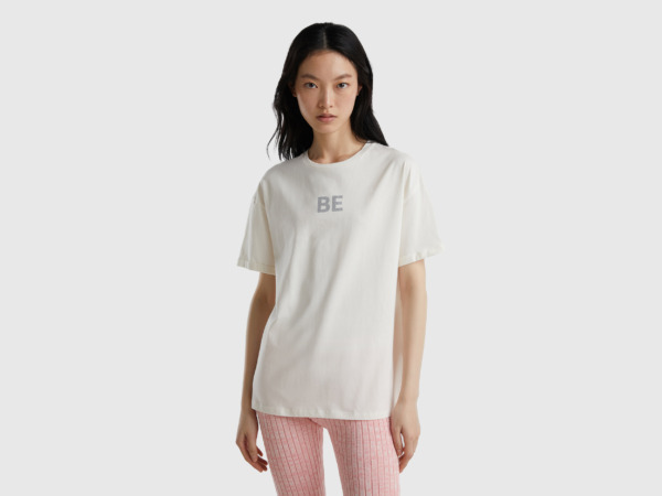 Benetton United Colors Of Shirt With Glittering Be "Print White Female" Womens SHIRTS GOOFASH