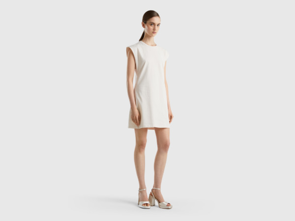 Benetton United Colors Of Short Dress In Cream White Cream White Female Womens DRESSES GOOFASH