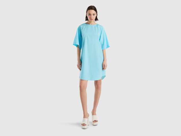 Benetton United Colors Of Short Dress Made Of Light Light Blue Female Womens DRESSES GOOFASH