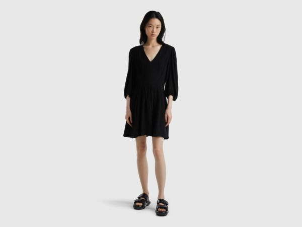 Benetton United Colors Of Short Dress Made Of Pure Black Female Womens DRESSES GOOFASH