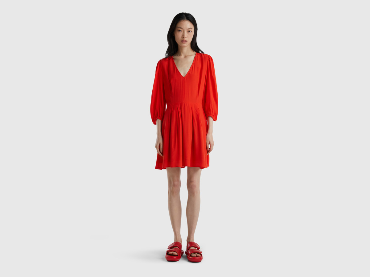 Benetton United Colors Of Short Dress Made Of Pure Red Female Womens DRESSES GOOFASH