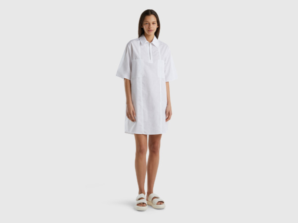 Benetton United Colors Of Short Dress With Shirt Collar White Female Womens DRESSES GOOFASH