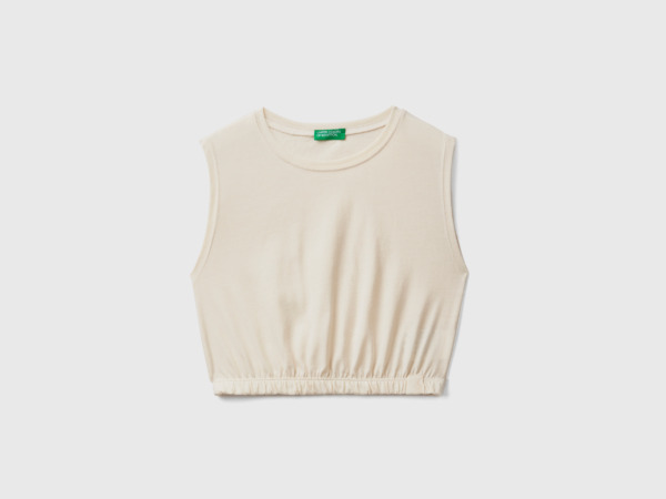 Benetton United Colors Of Short Top Made Of Recycled Fabric Cream White Female Womens TOPS GOOFASH