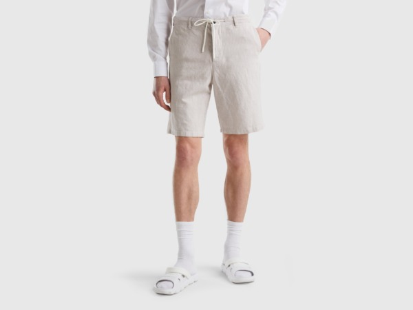 Benetton United Colors Of Short Trousers From Linen Mix Cream White Male Mens SHORTS GOOFASH