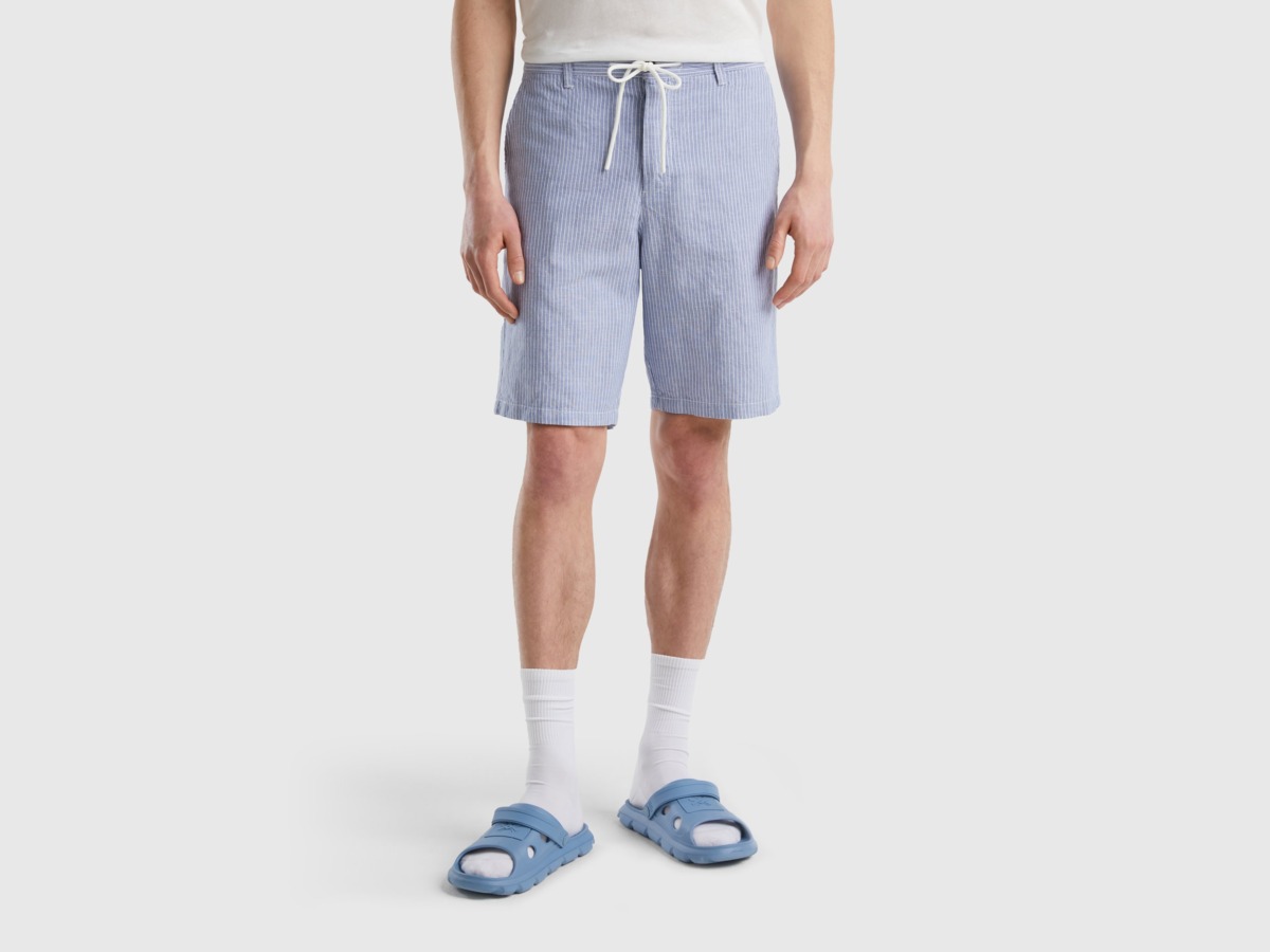 Benetton United Colors Of Short Trousers Made Of Linen Mix Pale Blue Male Mens SHORTS GOOFASH