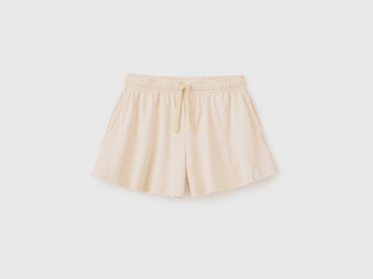 Benetton United Colors Of Short Trousers Made Of Recycled Fabric Cream White Female Womens SHORTS GOOFASH