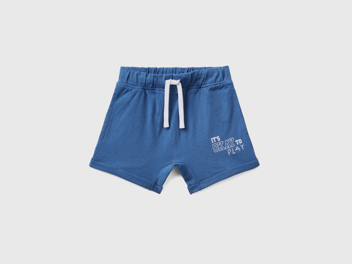Benetton United Colors Of Short Trousers With Print Traffic Blue Male Mens SHORTS GOOFASH