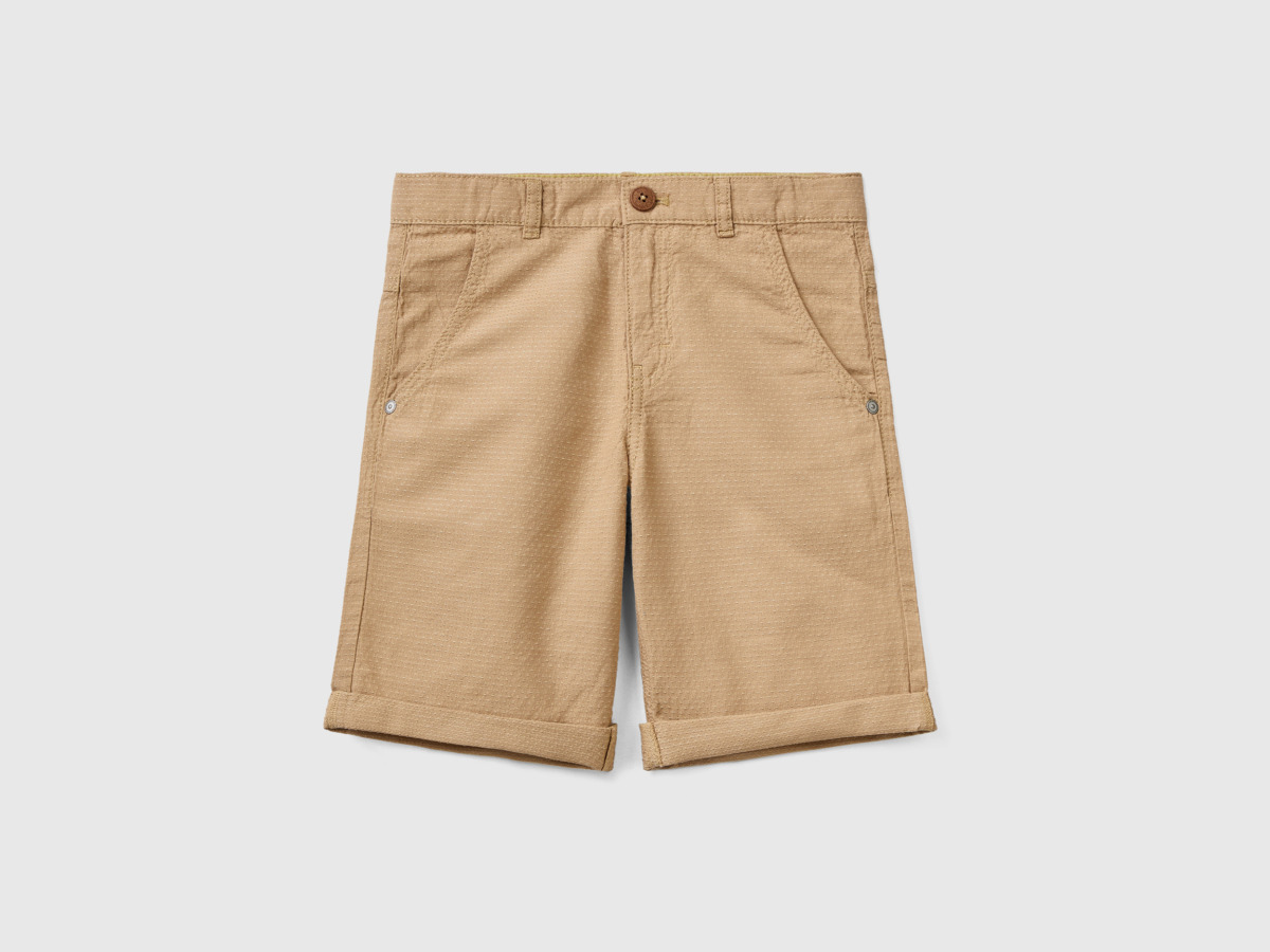 Benetton United Colors Of Shorts From Linen Mixture With Microm Pattern Beige Male Mens SHORTS GOOFASH