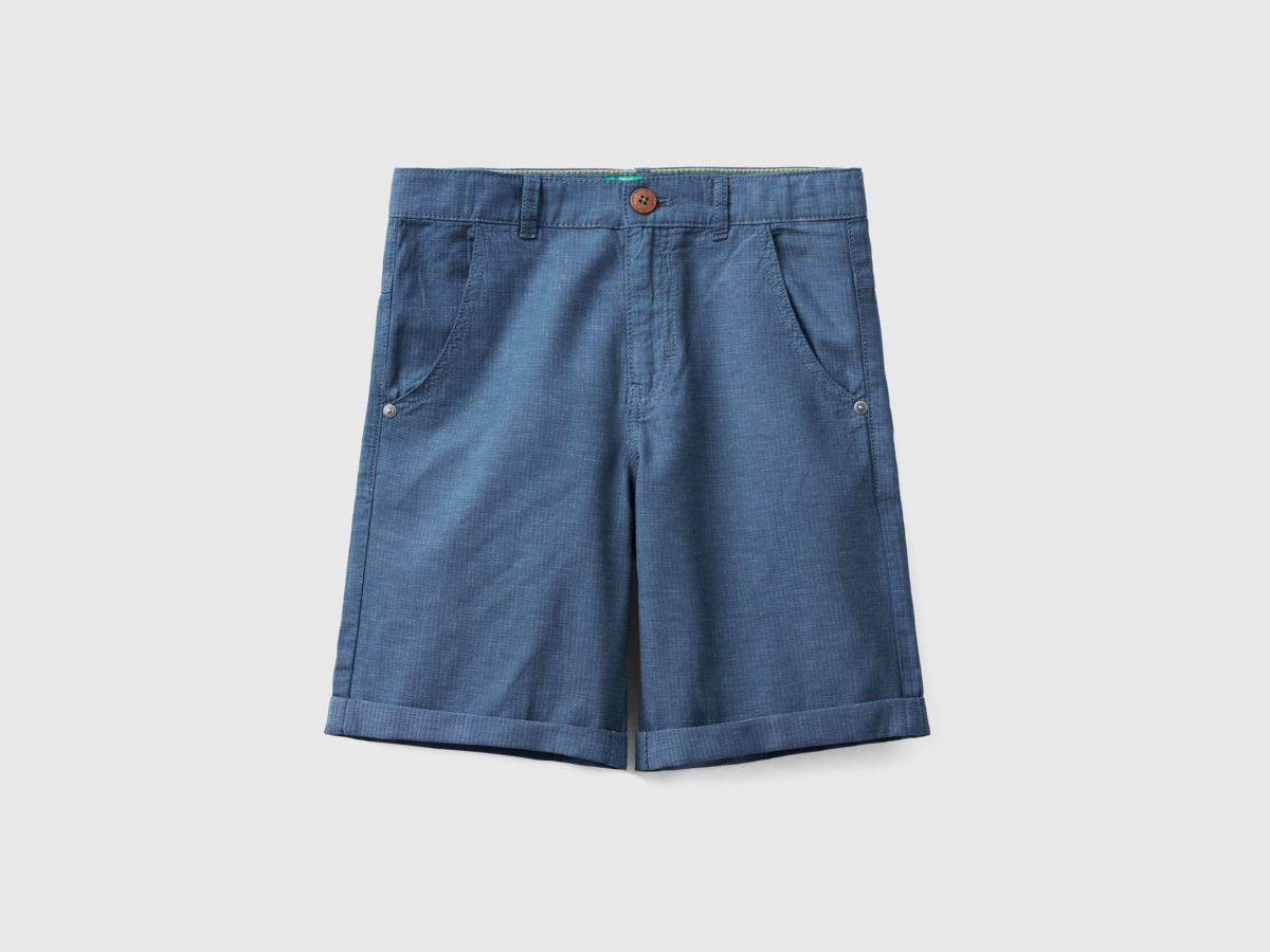 Benetton United Colors Of Shorts From Linen Mixture With Microm Pattern Dark Blue Paint Man Mens SHORTS GOOFASH
