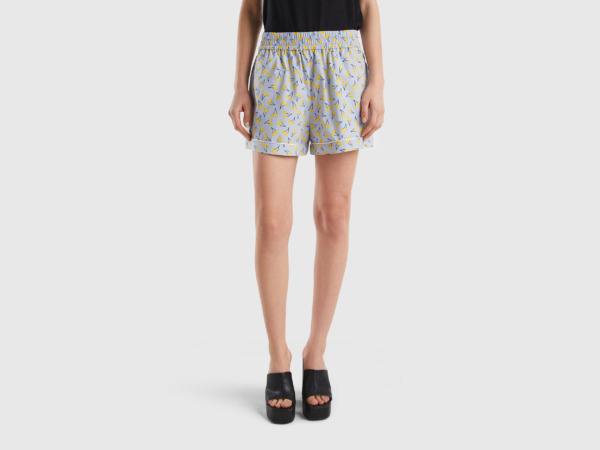Benetton United Colors Of Shorts In Light Blue With Cherry Pattern Light Blue Female Womens SHORTS GOOFASH