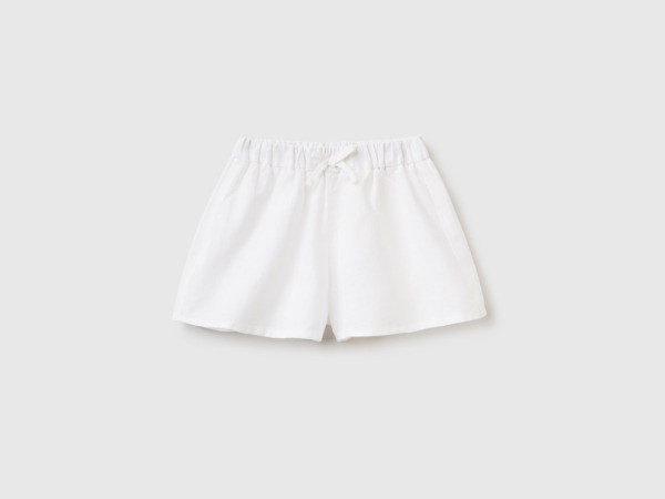 Benetton United Colors Of Shorts In Linen Mixture White Female Womens SHORTS GOOFASH