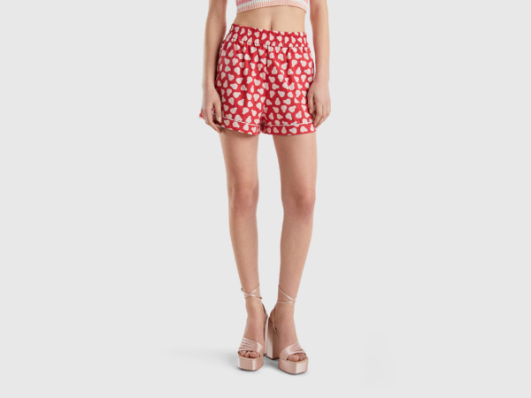 Benetton United Colors Of Shorts In Red With Pear Pattern Red Female Womens SHORTS GOOFASH