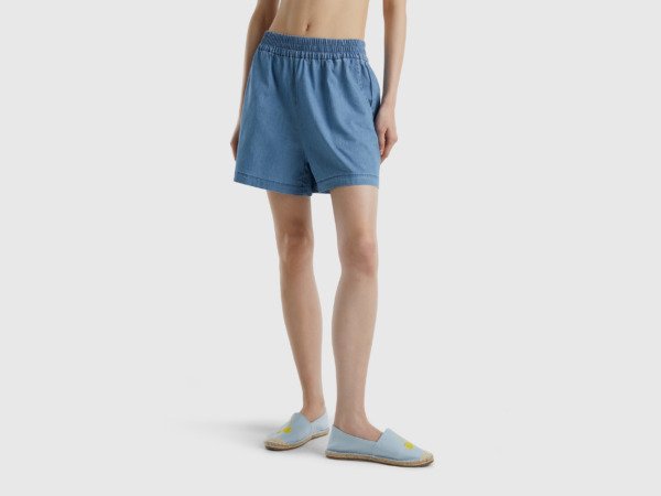 Benetton United Colors Of Shorts Made Of Chambray Light Blue Female Womens SHORTS GOOFASH
