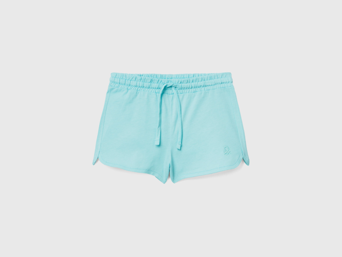 Benetton United Colors Of Shorts Made Of Organic With Tunnel Train Pale Blue Female Womens SHORTS GOOFASH