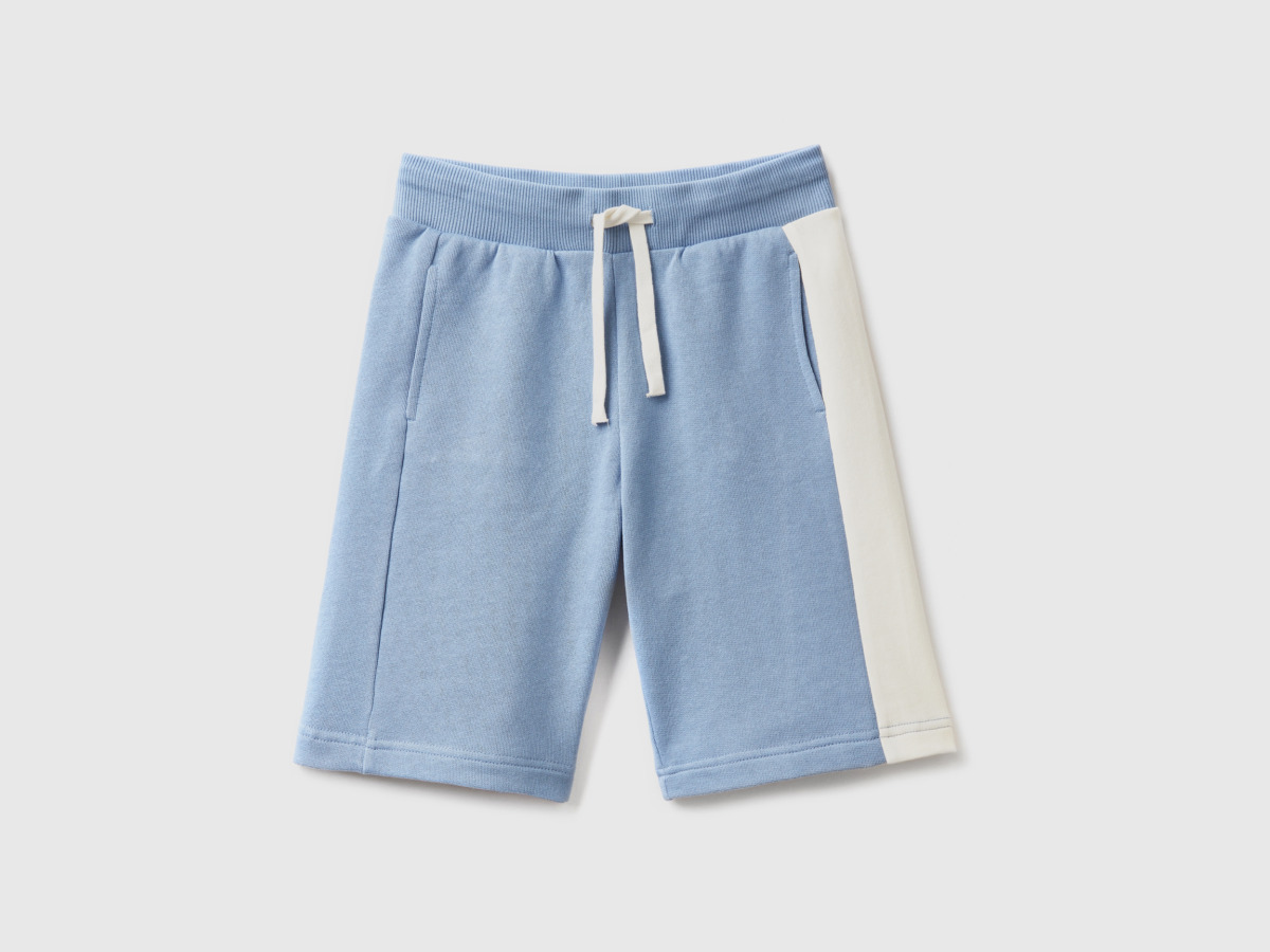 Benetton United Colors Of Shorts With Stripes In Contrast Color Pigeon Blue Male Mens SHORTS GOOFASH