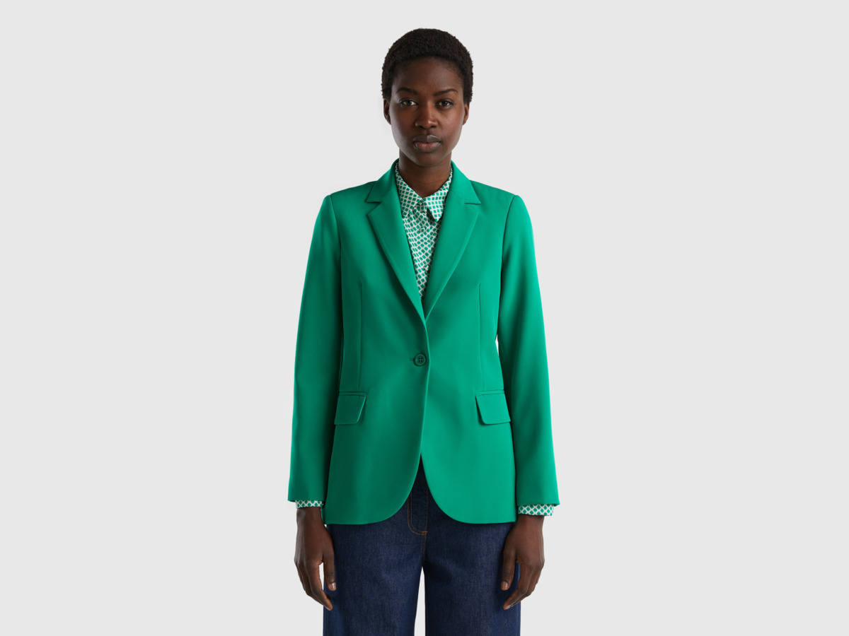 Benetton United Colors Of Single Row Blazer With Inner Lining Green Female Womens BLAZER GOOFASH