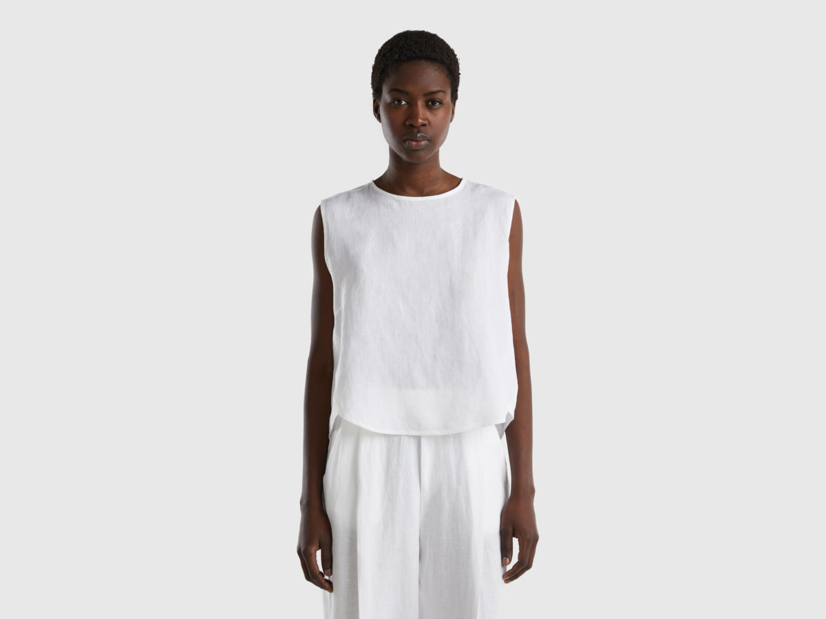Benetton United Colors Of Sleeveless Blouse Made Of Pure Linen White Female Womens BLOUSES GOOFASH