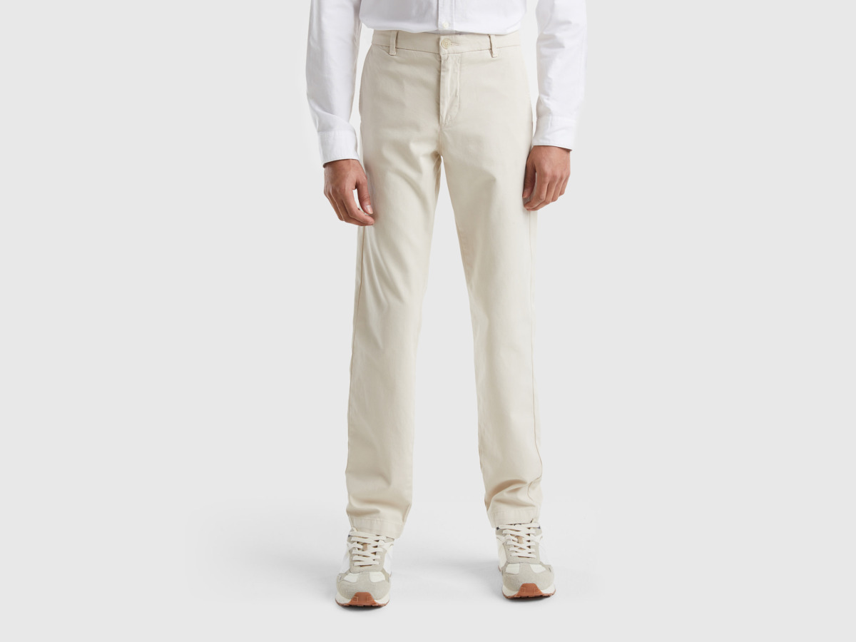 Benetton United Colors Of Slim Fit Chinos Made Of Stretchy Beige Male Mens TROUSERS GOOFASH