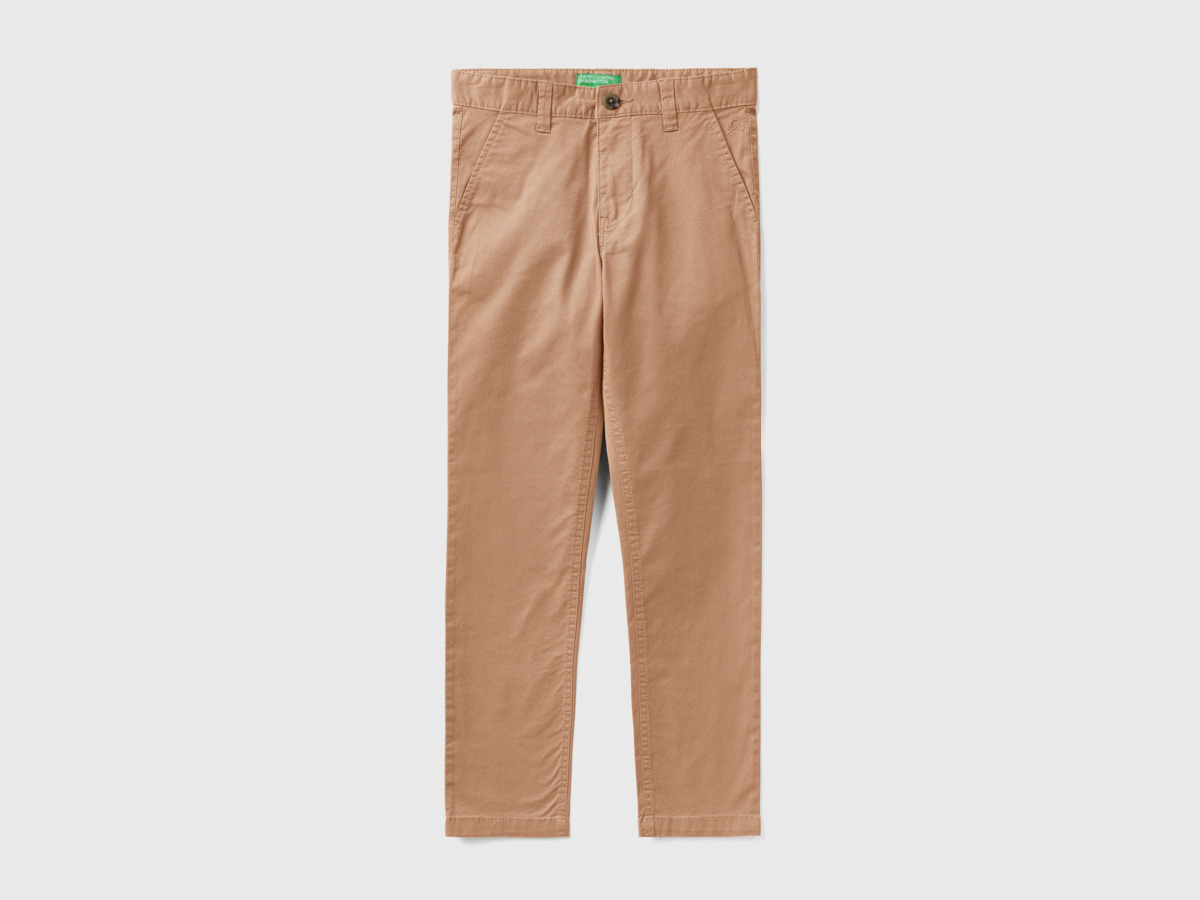 Benetton United Colors Of Slim Fit Chinos Made Of Stretchy Camel Male Mens TROUSERS GOOFASH