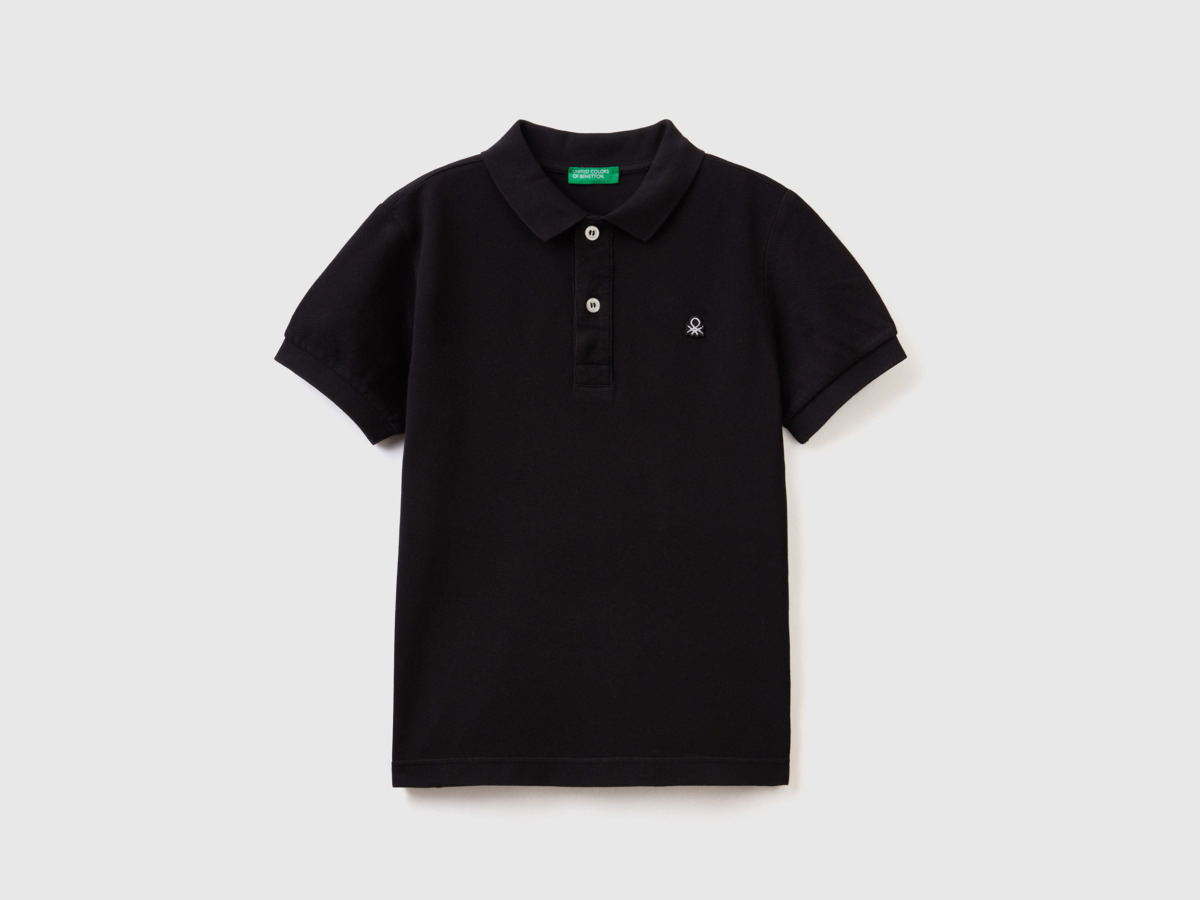Benetton United Colors Of Slim Fit Polo Made Of Organic Black Male Mens POLOSHIRTS GOOFASH