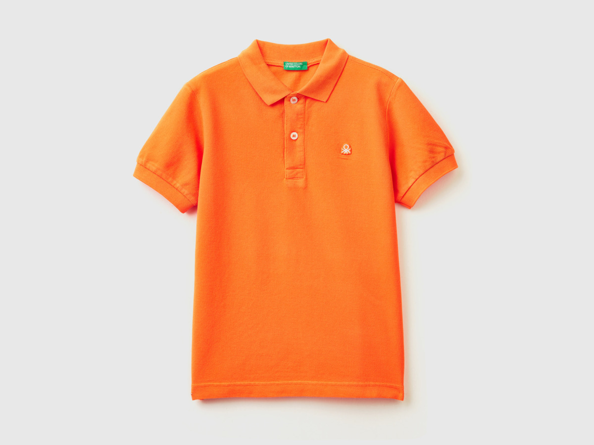 Benetton United Colors Of Slim Fit Polo Made Of Organic Orange Male Mens POLOSHIRTS GOOFASH