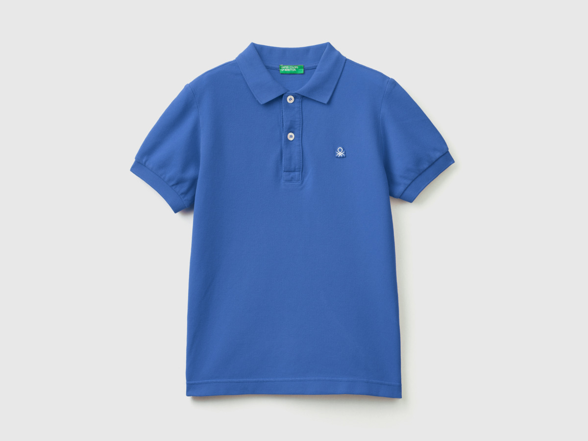 Benetton United Colors Of Slim Fit Polo Made Of Organic Transport Blue Male Mens POLOSHIRTS GOOFASH