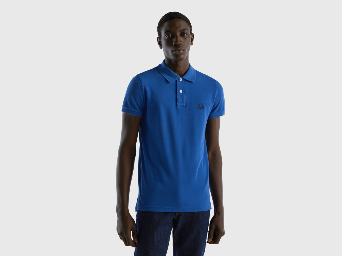 Benetton United Colors Of Slim Fit Polo Shirt In Blade Transport Blue Male Mens POLOSHIRTS GOOFASH