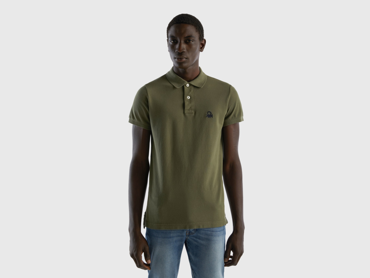Benetton United Colors Of Slim Fit Polo Shirt In Green Military Green Male Mens POLOSHIRTS GOOFASH