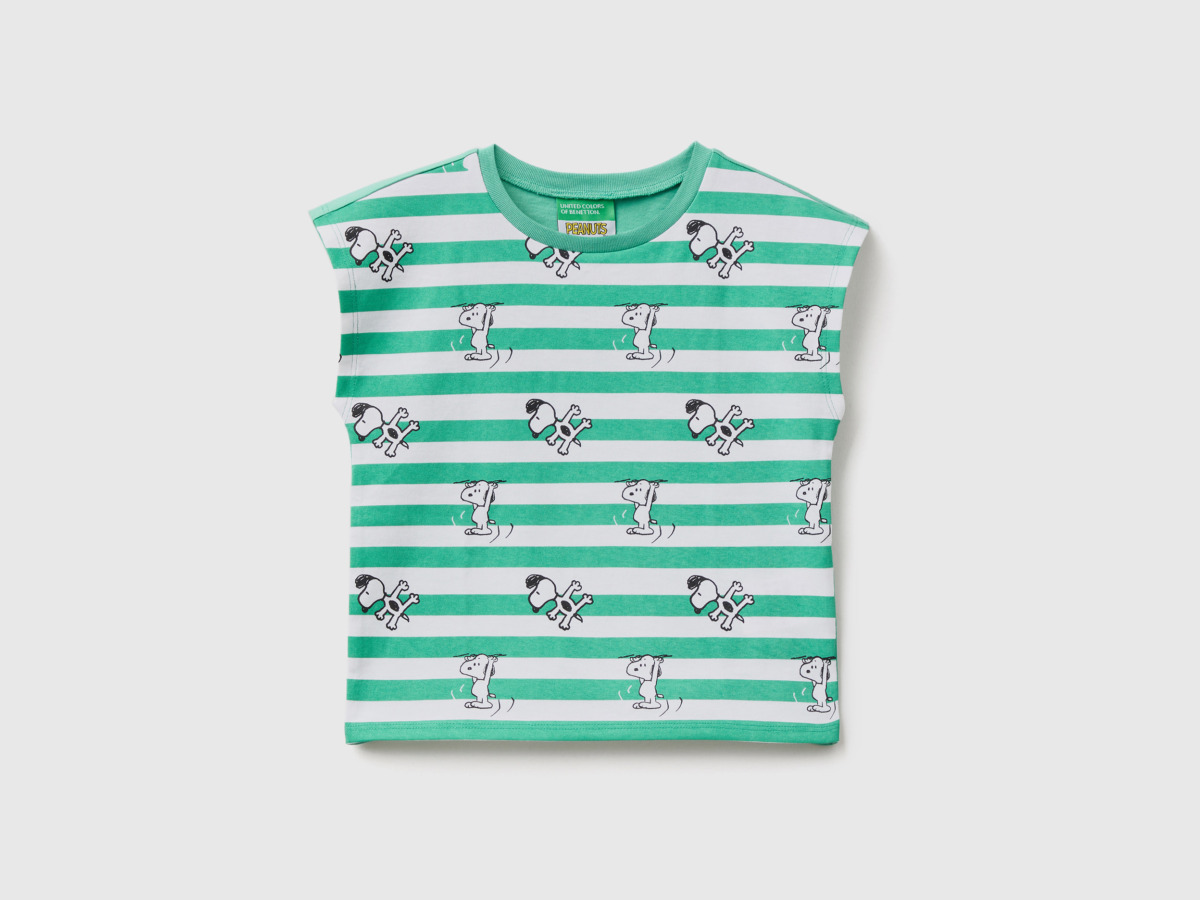 Benetton United Colors Of Snoopy T-Shirt With Stripes Green Female Womens T-SHIRTS GOOFASH