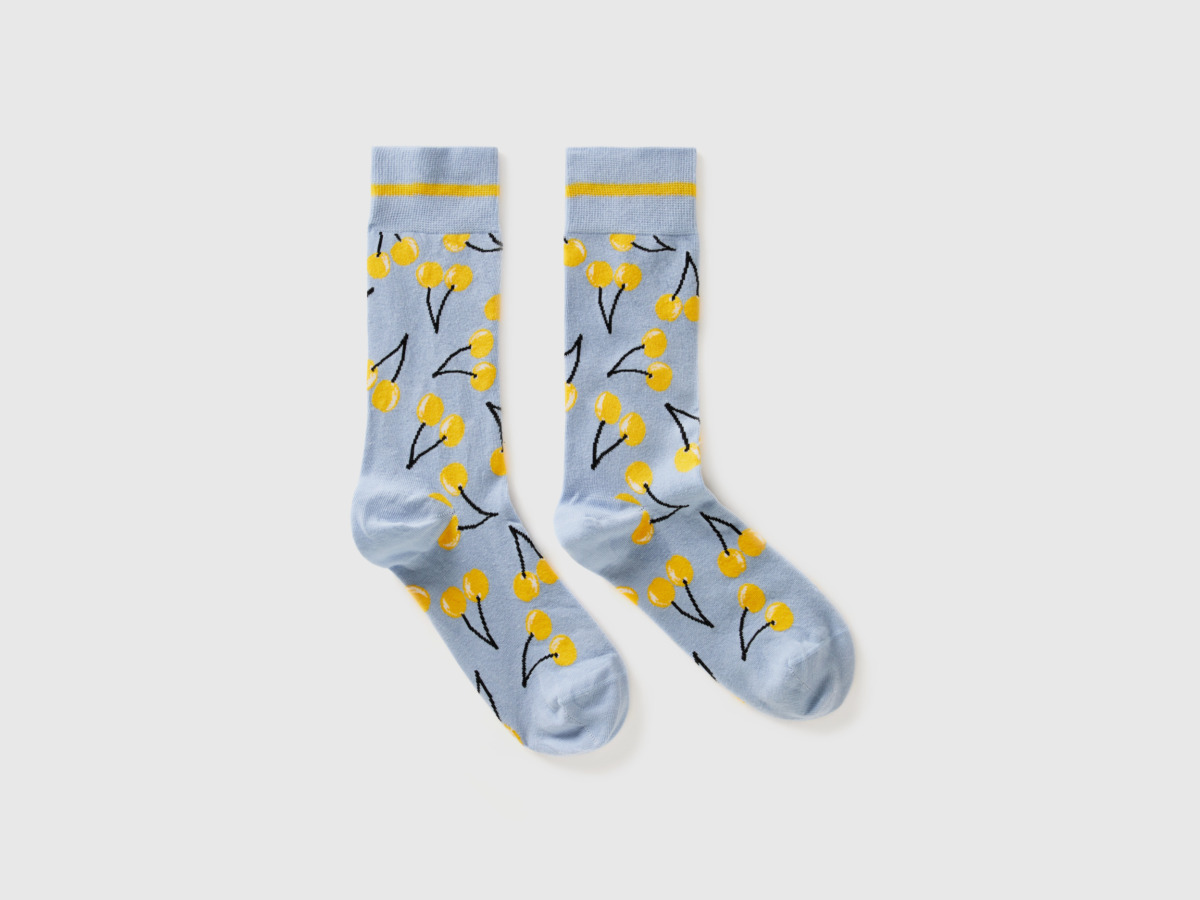 Benetton United Colors Of Socks With Cherry Pattern In Yellow Pale Blue Female Womens SOCKS GOOFASH