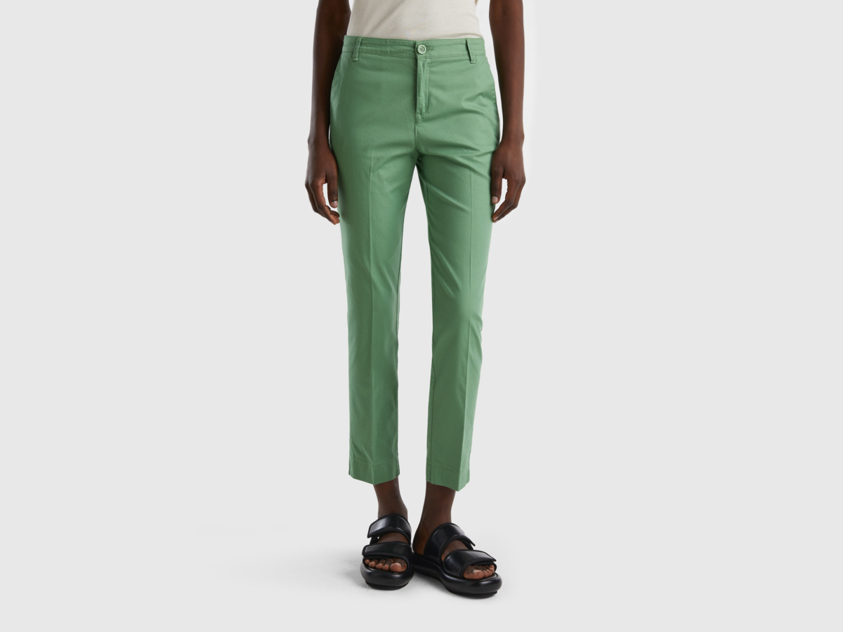Benetton United Colors Of Stretchy Chinos Green Female Womens TROUSERS GOOFASH