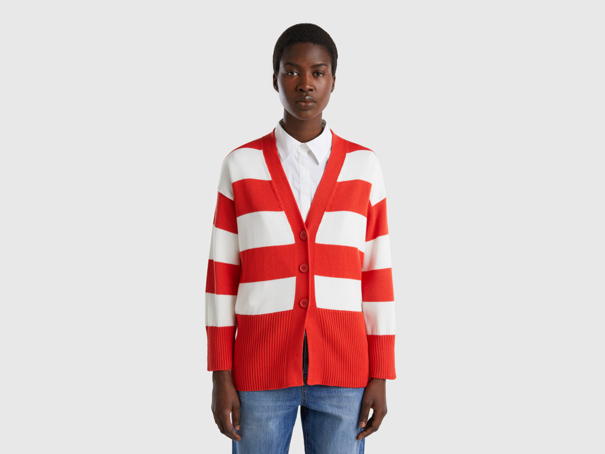 Benetton United Colors Of Striped Cardigan Made Of Jersey Red Female Womens KNITWEAR GOOFASH