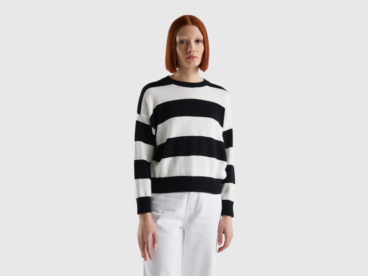 Benetton United Colors Of Striped Sweater In Jersey Black Female Womens SWEATERS GOOFASH