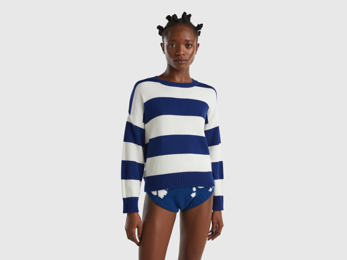 Benetton United Colors Of Striped Sweater In Jersey Blue Female Womens SWEATERS GOOFASH