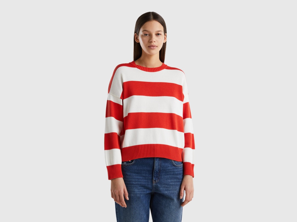 Benetton United Colors Of Striped Sweater In Jersey Red Female Womens SWEATERS GOOFASH