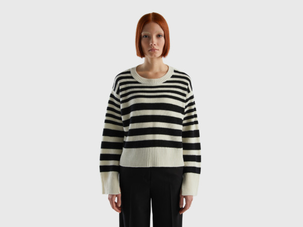 Benetton United Colors Of Striped Sweater Made Of Mixed Black Female Womens SWEATERS GOOFASH