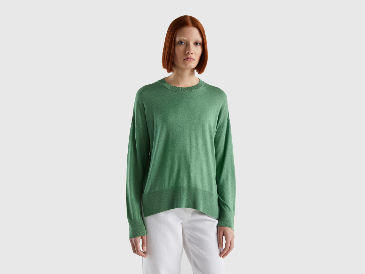 Benetton United Colors Of Sweater In Mixture With Slots Green Female Womens SWEATERS GOOFASH