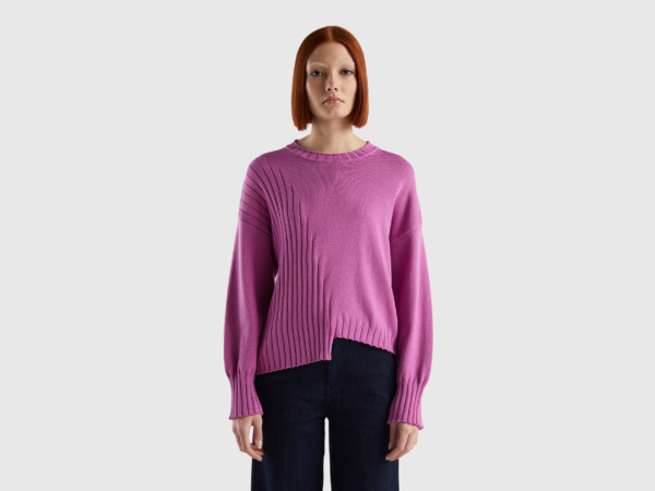 Benetton United Colors Of Sweater With Asymmetrical Hem Pink Female Womens SWEATERS GOOFASH