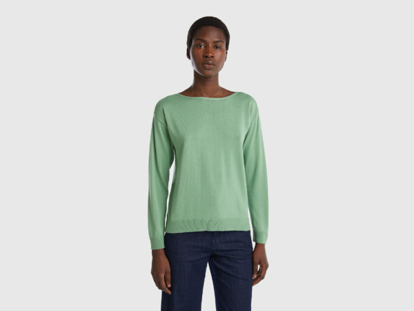 Benetton United Colors Of Sweater With Carmen Neckline Green Female Womens SWEATERS GOOFASH