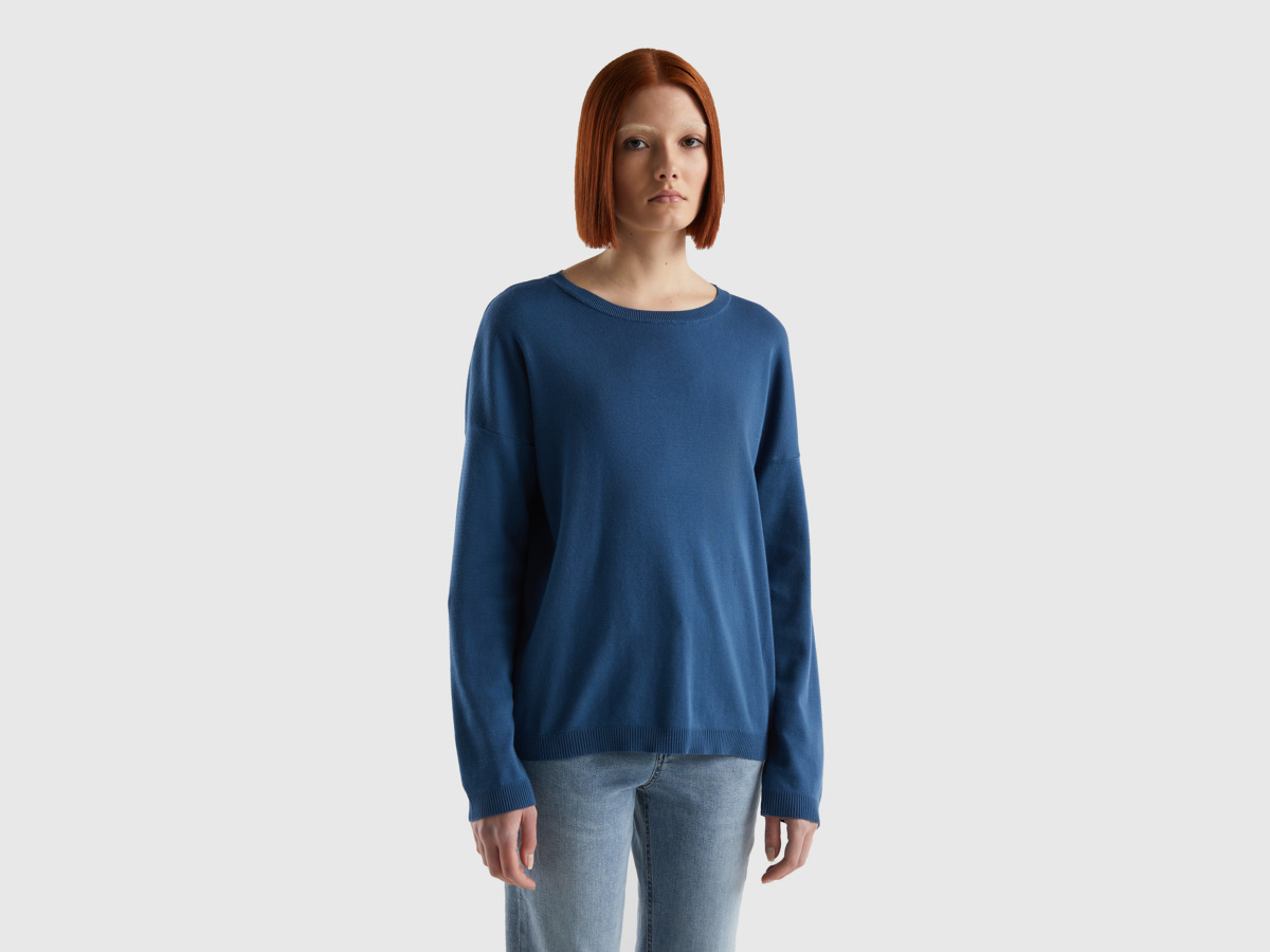 Benetton United Colors Of Sweater With Circular Neckline Blue Female Womens SWEATERS GOOFASH