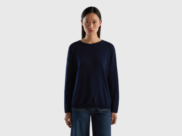 Benetton United Colors Of Sweater With Circular Neckline Dark Blue Female Womens SWEATERS GOOFASH