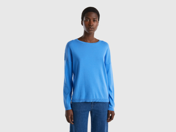Benetton United Colors Of Sweater With Circular Neckline Light Blue Female Womens SWEATERS GOOFASH