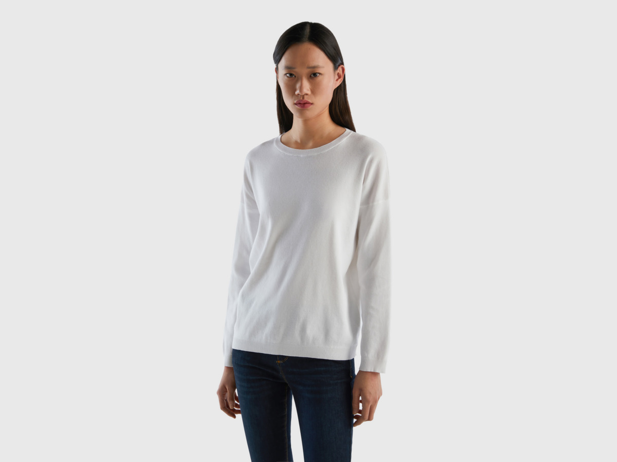 Benetton United Colors Of Sweater With Circular Neckline White Female Womens SWEATERS GOOFASH