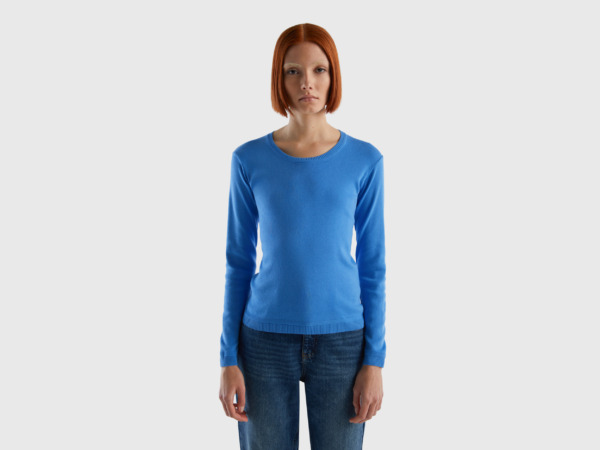 Benetton United Colors Of Sweater With Round Neckline Made Of Pure Light Blue Female Womens SWEATERS GOOFASH