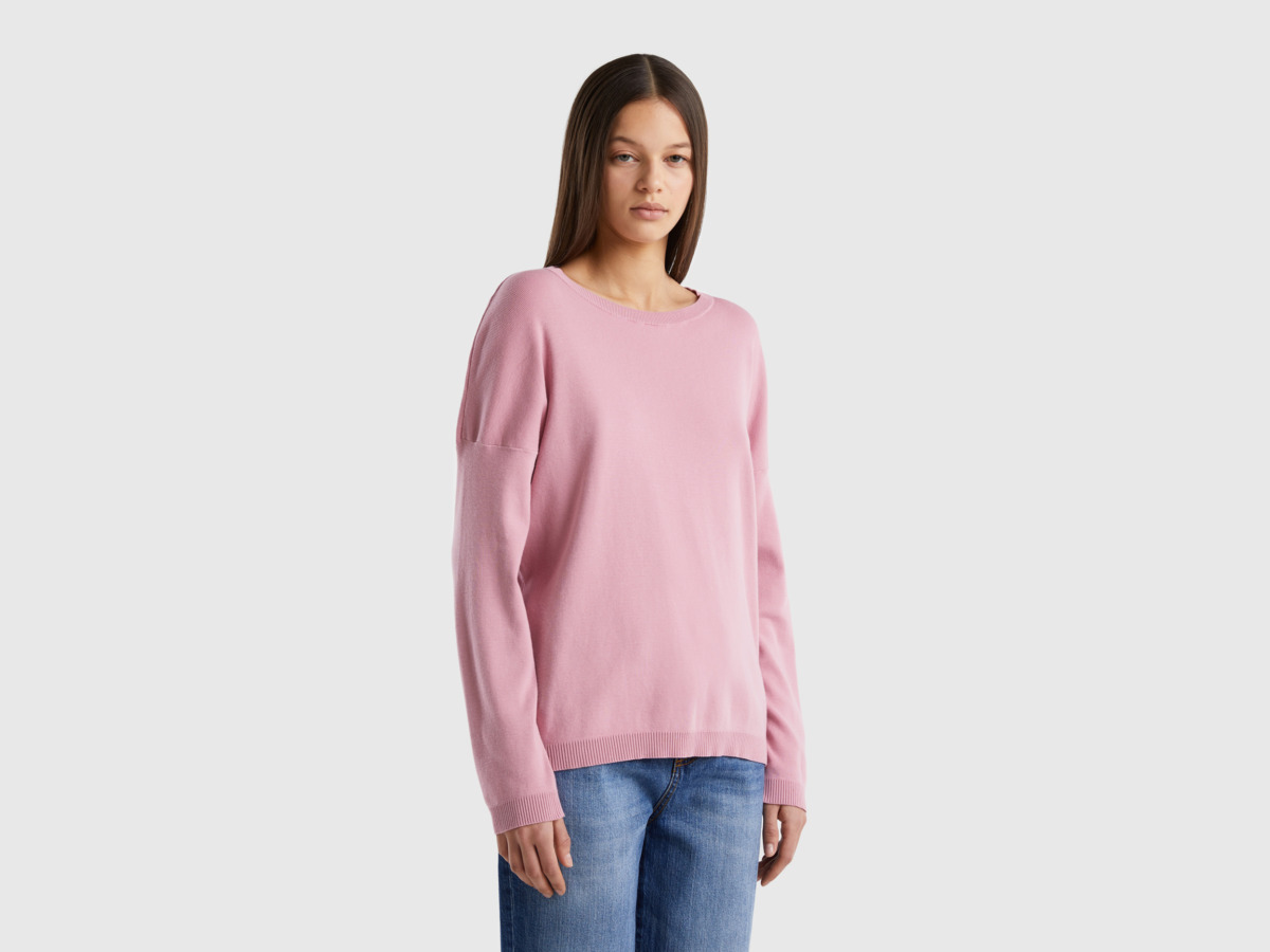 Benetton United Colors Of Sweater With Round Neckline Pink Female Womens SWEATERS GOOFASH
