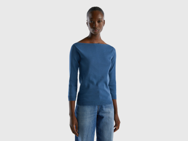 Benetton United Colors Of Sweater With Submarine Neckline Blue Female Womens SWEATERS GOOFASH