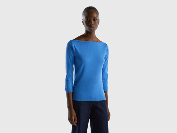 Benetton United Colors Of Sweater With Submarine Neckline Light Blue Female Womens SWEATERS GOOFASH